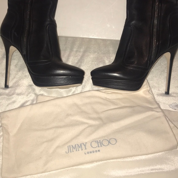 JIMMY CHOO BLACK LEATHER BOOTS - Picture 3 of 8